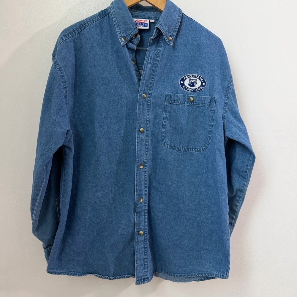 Spike Sports Penn State Nittany Lions Denim Button Down Shirt Mens‎ Large Blue